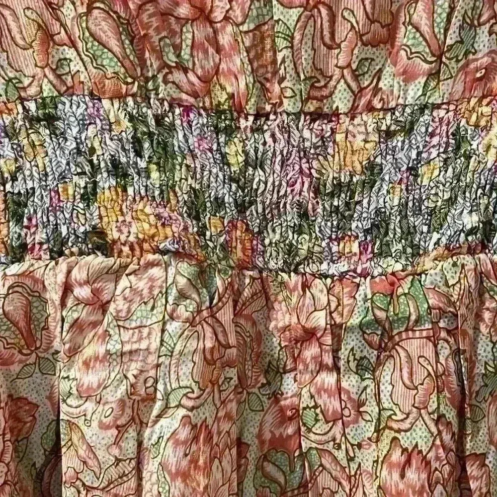 NWT Barok Paris Floral Midi Lace Metallic Ruffle Dress Boho Peach Size Small Pink - Image 14