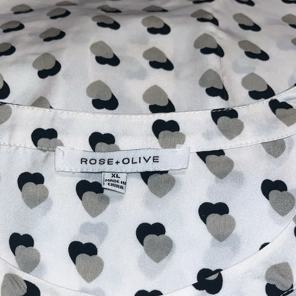 Rose+Olive Satin Puff Sleeve Heart Print Blouse - Image 8