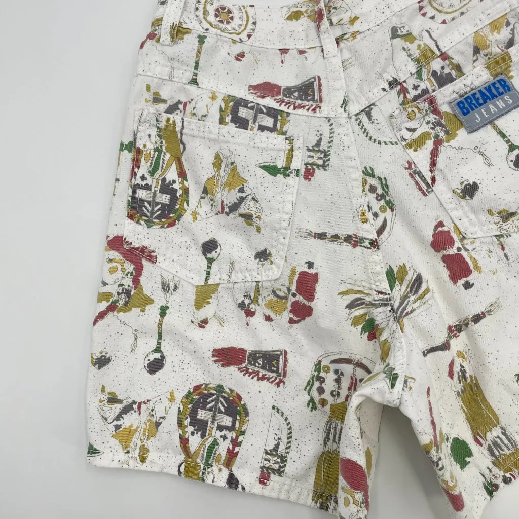 Vintage 90s Shorts Native American Motif High Rise White Denim Jean Southwestern Size undefined - Image 8