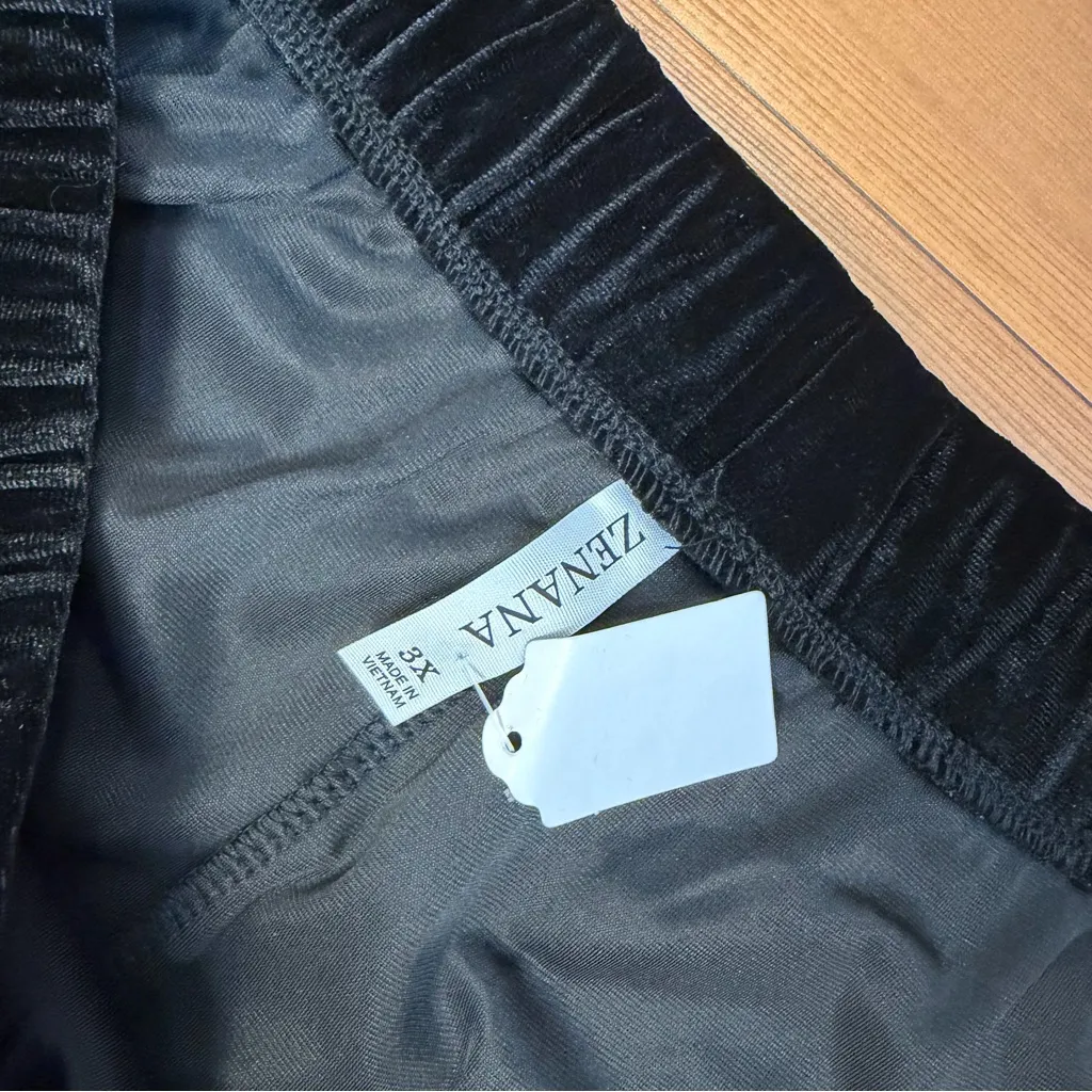 Zenana Velvet Black High Rise Stretchy Pull On Wide Leg Pants Raw Hem 2X New - Image 5