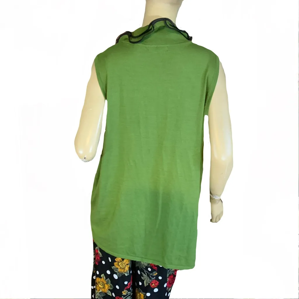 RED WOMAN GREEN SLEEVELESS SWEATER KNIT TUNIC W/FAUX LEATHER TRIM (18/20) - Image 4