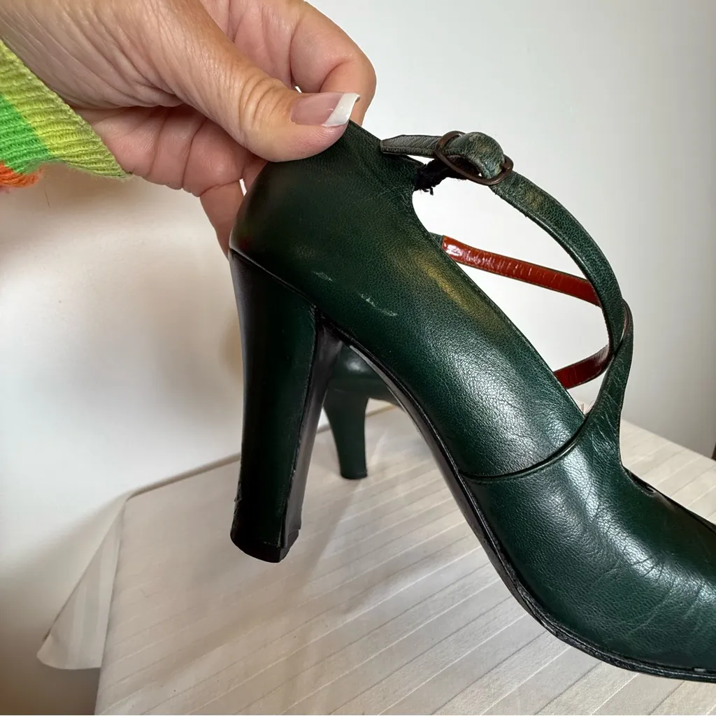 Vintage Yves Saint Laurent Paris Green Leather Mary Jane Pumps Womens Size 5 1/2 - Image 11
