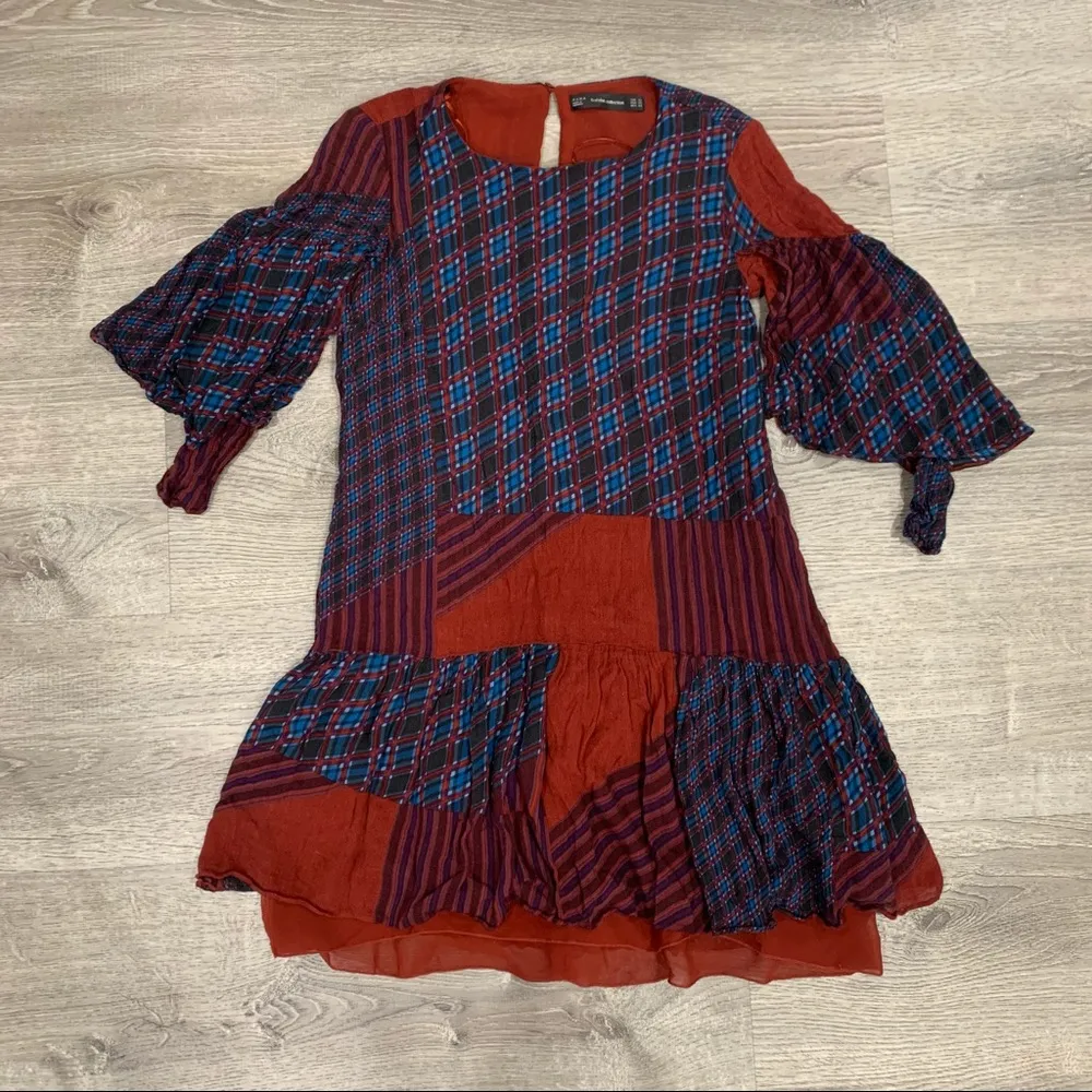 Zara Trafaluc Collection Burgundy Patchwork Boho Dress XS  RN77302 - Image 2
