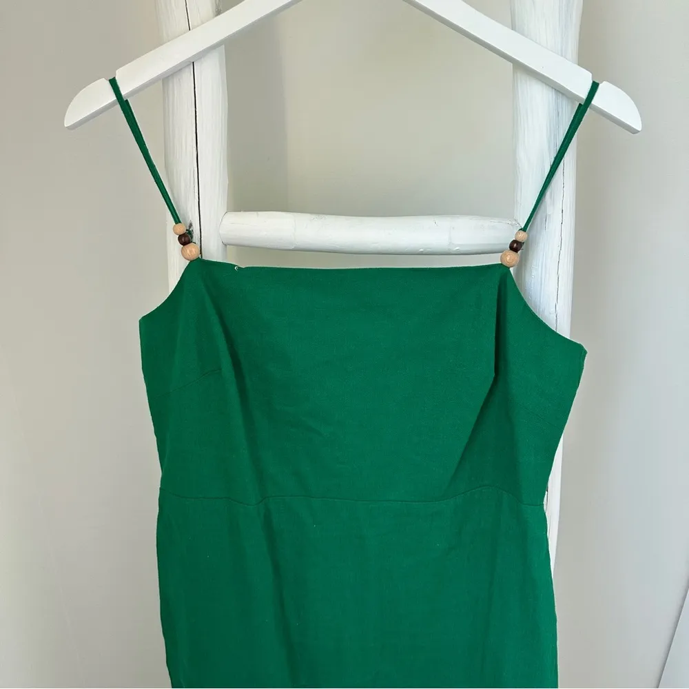 Rachel Zoe Green Linen Blend Square Neck Midi Dress W Wooden Beads Size Medium - Image 7