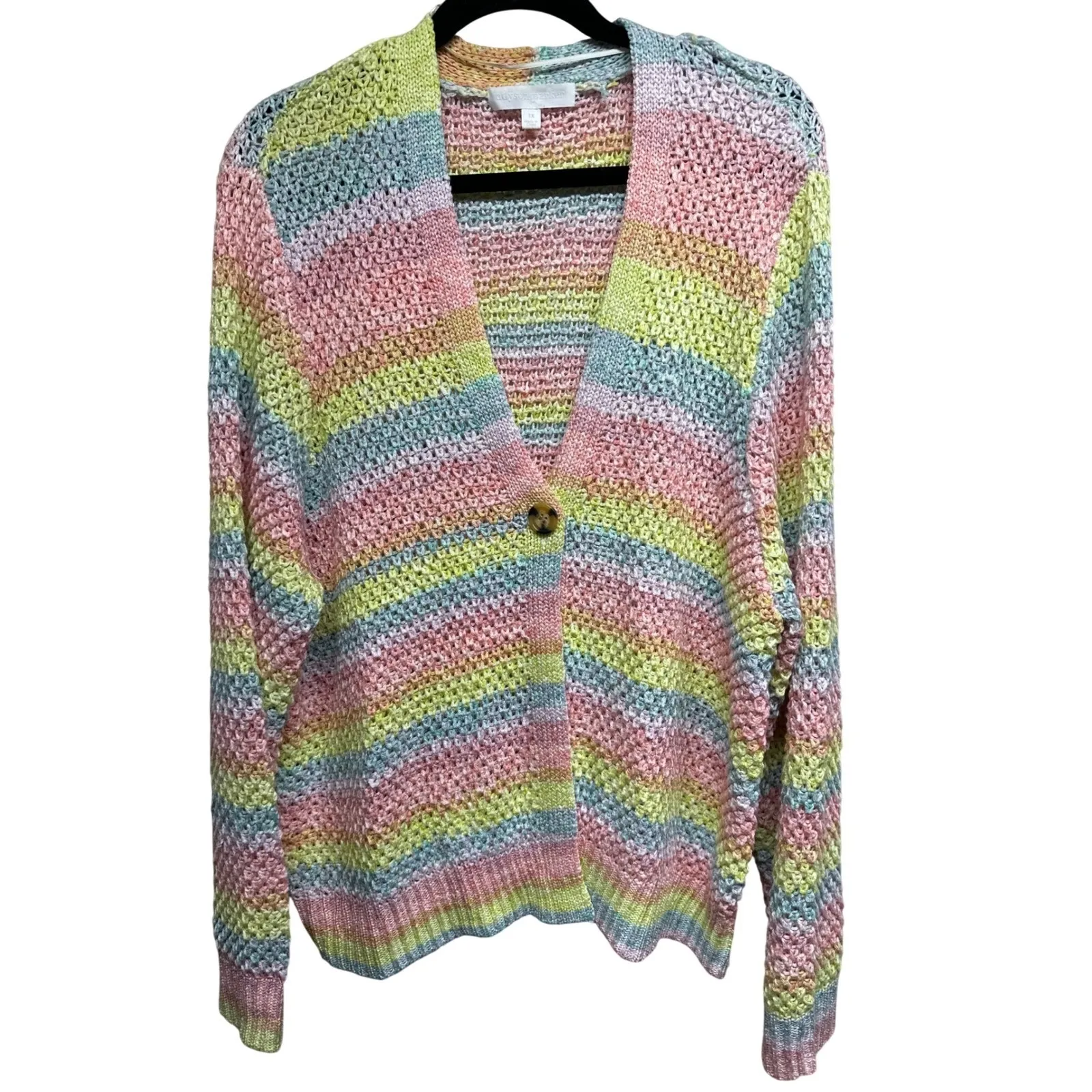 Adyson Parker Rainbow Striped V Neck Knit Cardigan Sweater Womens 1x - Image 2