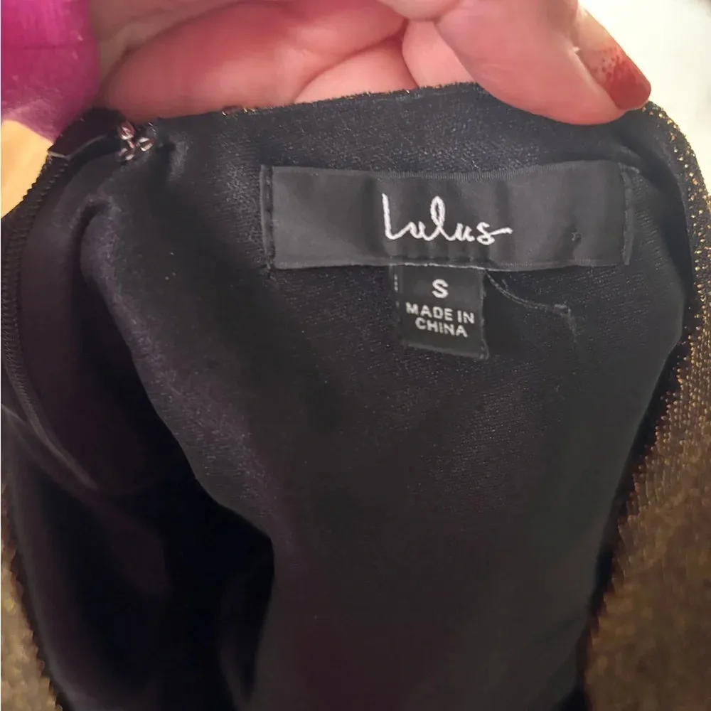 Lulus Black Gold Long Sleeve Jumpsuit V Neck Wide Leg Belted New Years Small - Image 7