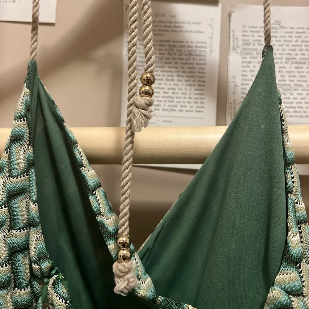 Green Woven Boho Coastal Beach Summer Halter Dress with Zipper - Image 6