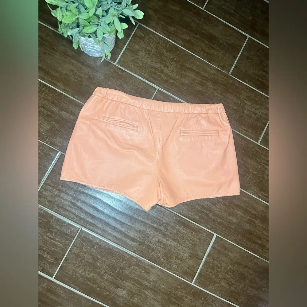 Trina Turk Grapefruit lamb leather shorts sz 2 - Image 6
