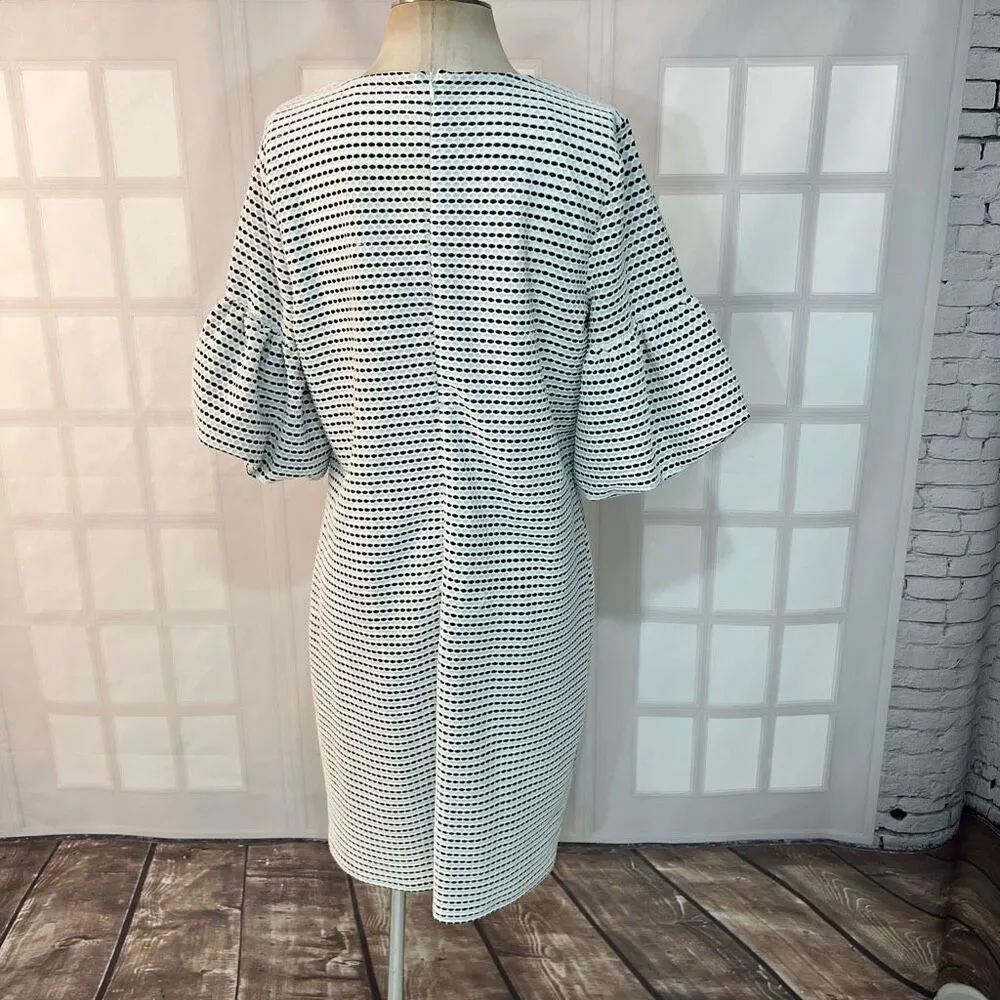 Calvin Klein Black White Short Bell Sleeve Crew Neck Sheath Dress Size XL - Image 5