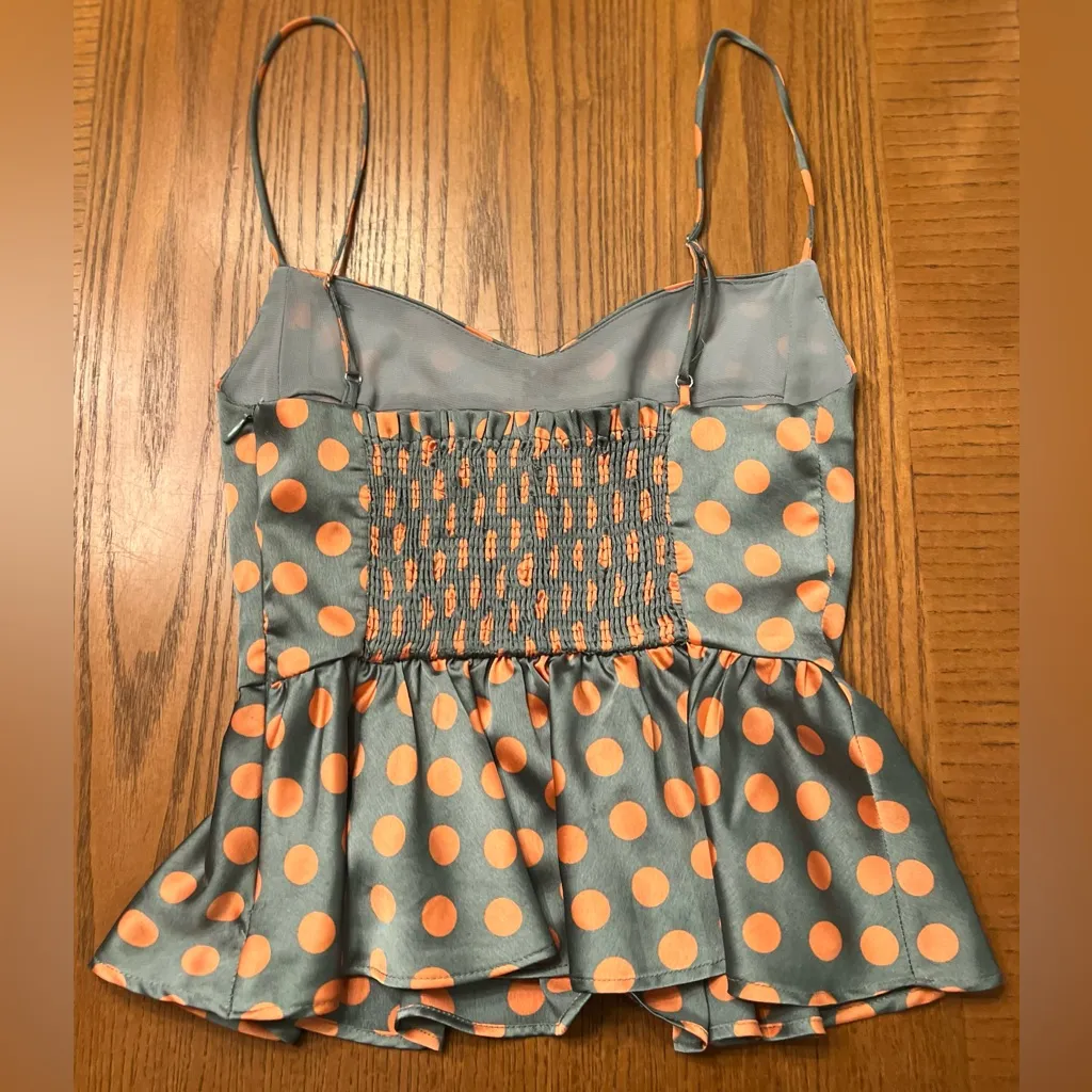 ZARA Green & Orange Polka Dot Satin Peplum Ruffle Bustier Camisole Top‎ Size XS - Image 9