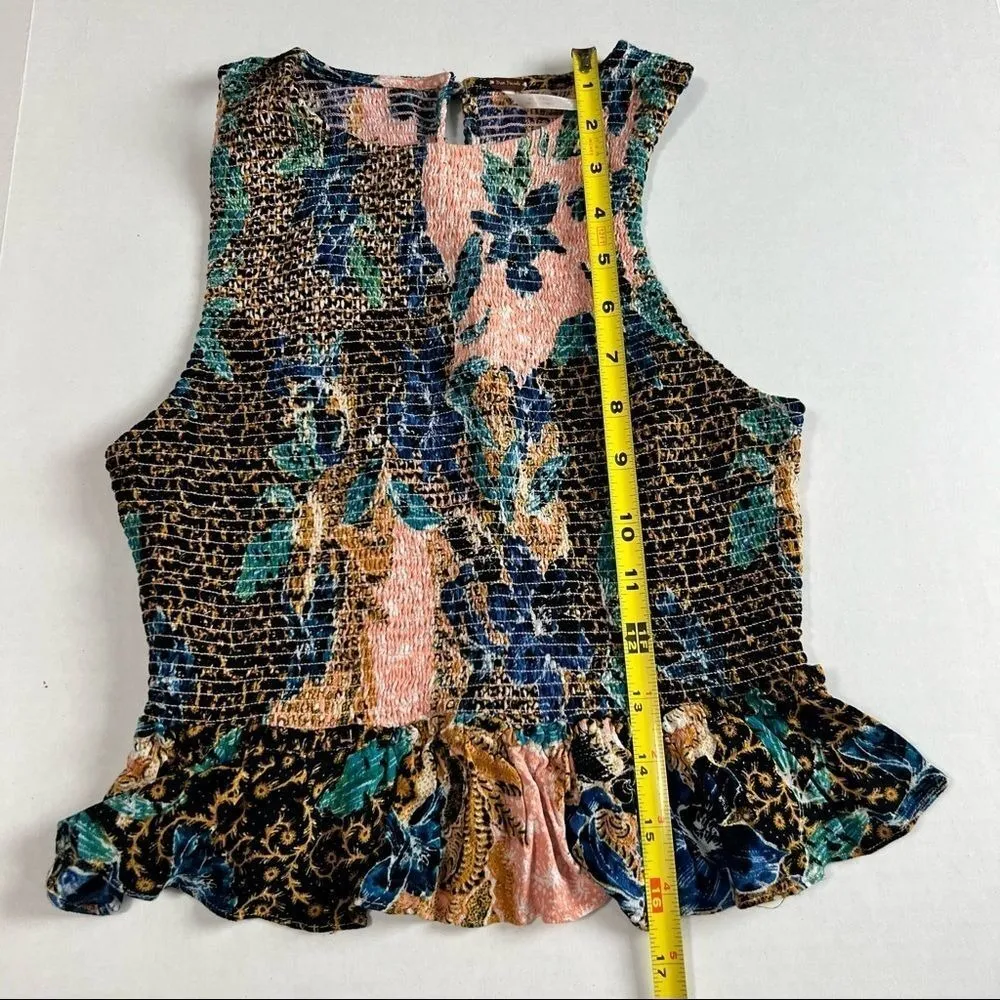 Free People Printed Smocked Floral Tank Top XS Garden Flower Fairy Peplum - Image 6