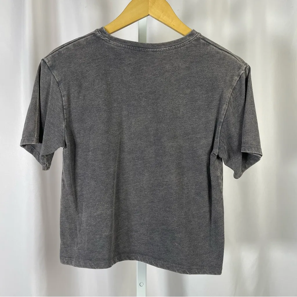 Colsie XS Small Oversized Boxy Acid Wash Charcoal Crewneck Crop Top Tee Shirt Gray - Image 2