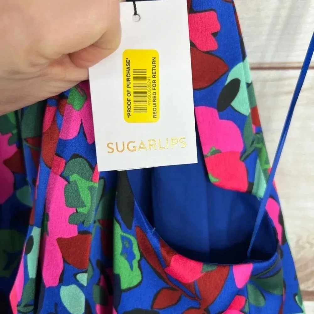 SugarLips Vivi Berry Floral Print Halter Neck Satin Blouse NEW Size XS - Image 7