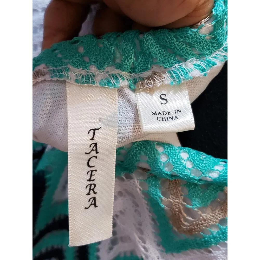 Tacera Mini Dress Women's Small Multi Chevron Print Lace Long Sleeve Round Neck - Image 3