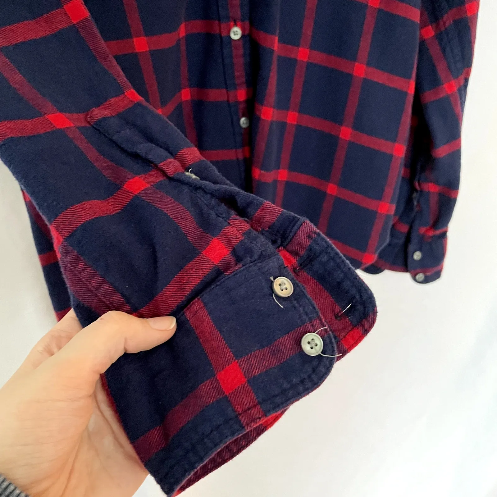 J.Crew classic navy red checkered button down top women's size 12 cotton preppy - Image 5