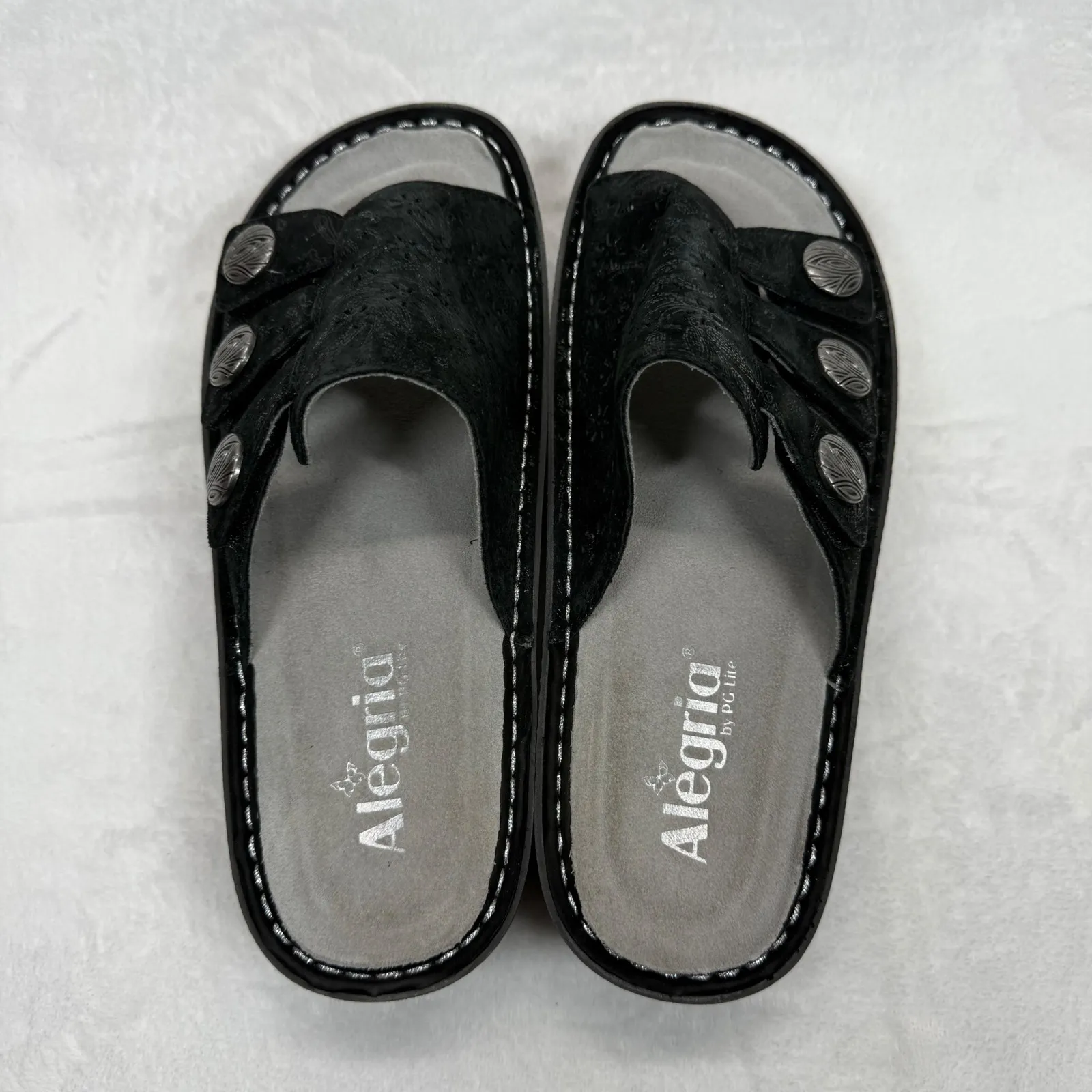 Alegria Leather Julee Vinely Sandals Black Slides‎ Black Floral Size 36 US 6 - Image 8