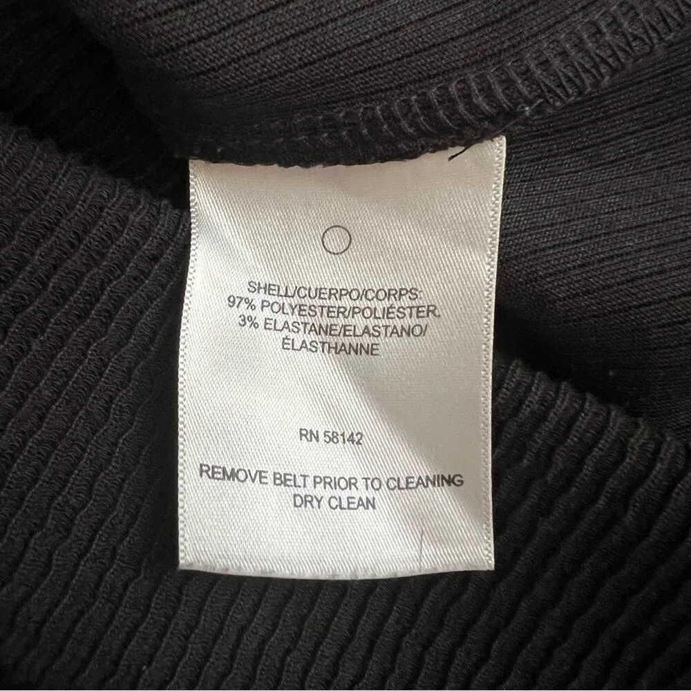 Gal Meets Glam Jody Black Ribbed Knit 3/4 Balloon Sleeve Belted Midi Dress Sz 10 - Image 8