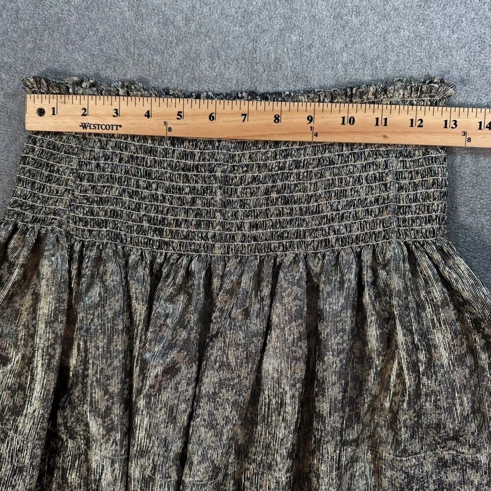 KOCH Metallic Erica Skirt Shorts Women's X-Small Smocked Waist Black Gold Floral - Image 3