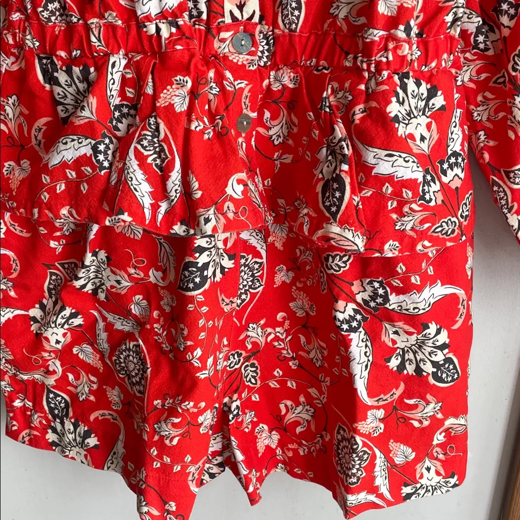 Farm Rio Anthropologie Long-Sleeve Printed Romper Red - Image 9