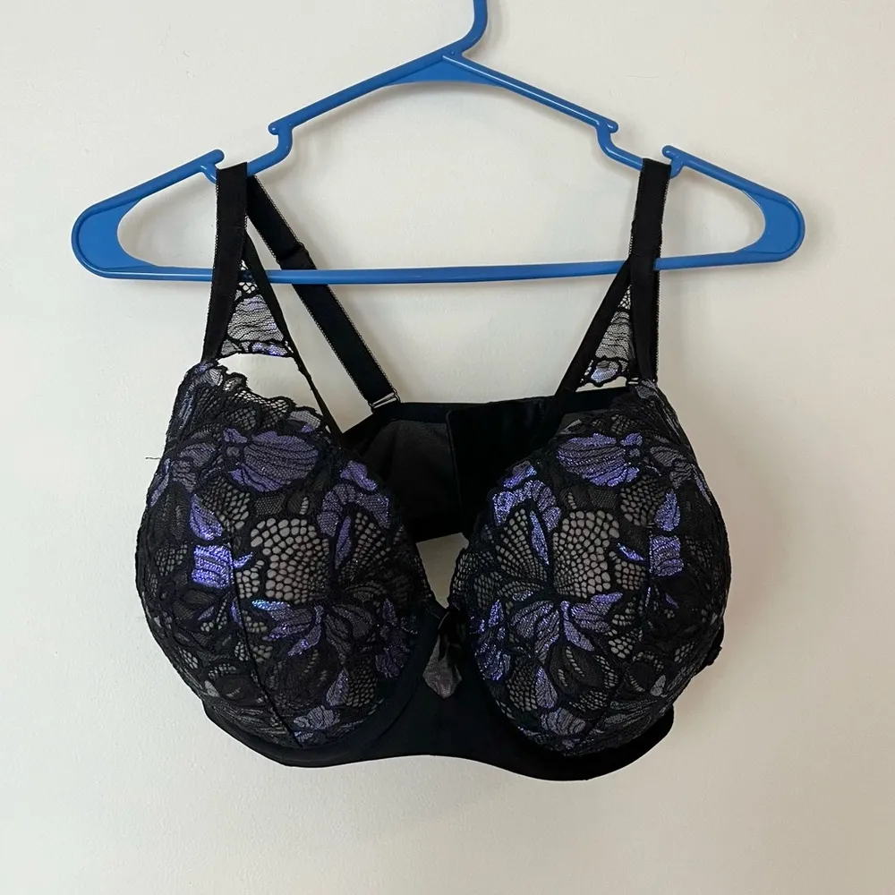 Torrid Perfect T-Shirt Push-Up Bra in Moody Butterfly Lace Rich Black- Size 40DD - Image 4