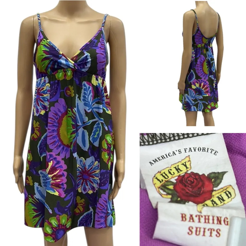 Lucky Brand Rose Label Bathing Suit Dress Floral Y2K Swim Cover Up Size XS Small - Image 2