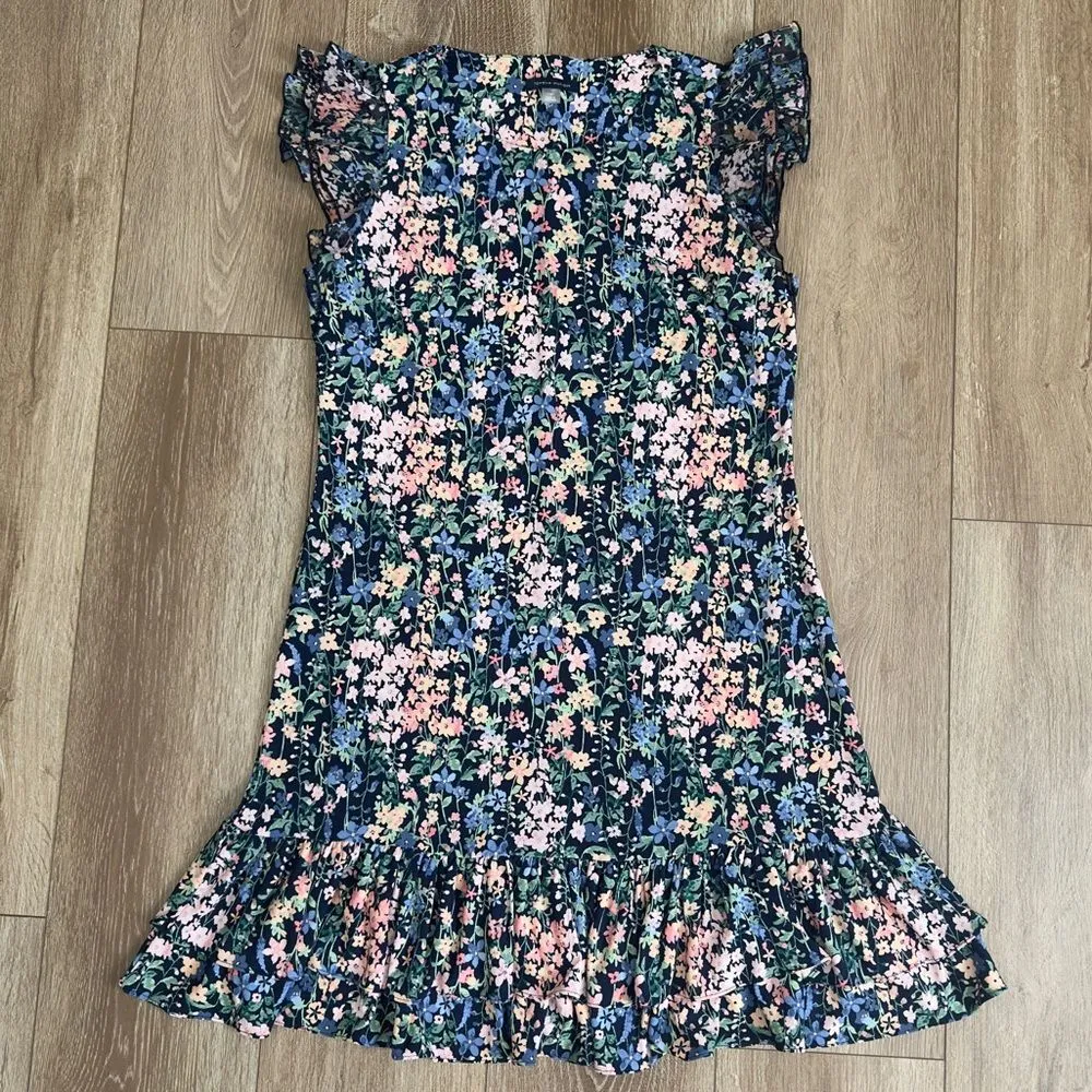 Tommy Hilfiger Size 10 Floral Printed Flutter Sleeve Tiered Ruffle Trim Dress - Image 4