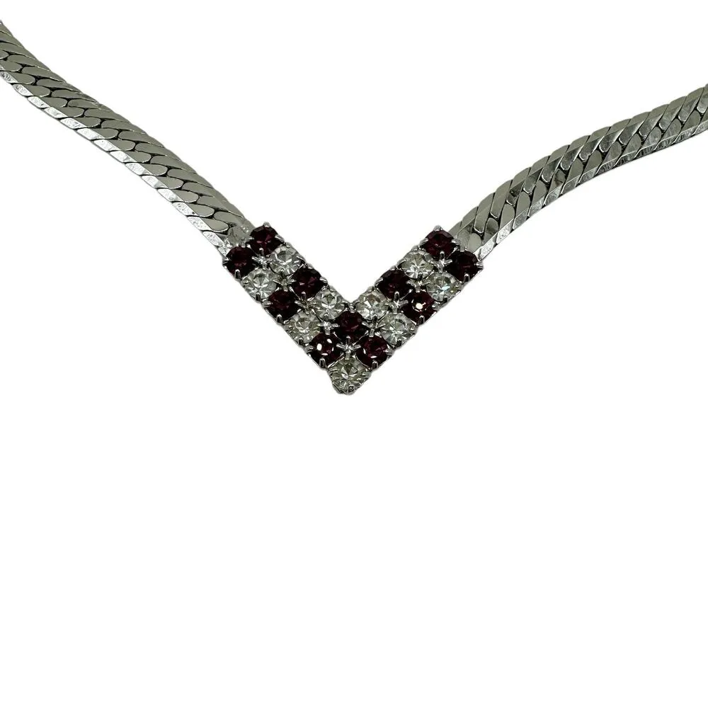 Silver Tone Flat Chain Arrow Pendent Rhinestone Amethyst Necklace - Image 4