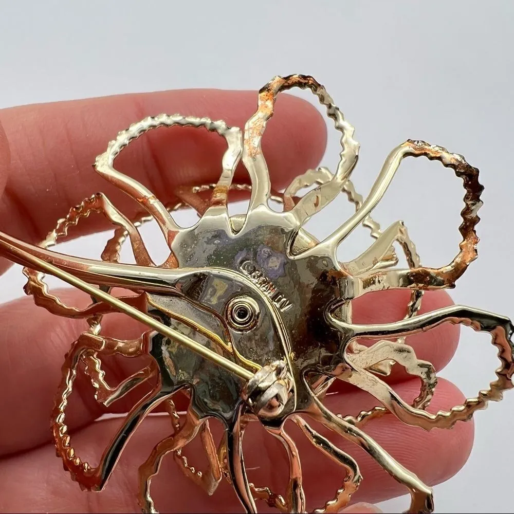 Sarah Coventry flower brooch Vintage Aurora borealis stunning cocktail statement Gold - Image 4