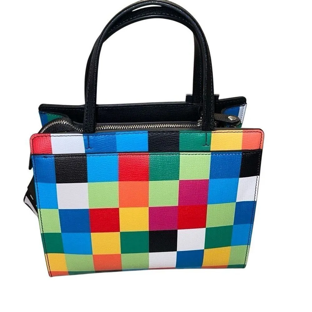 Karl Lagerfeld Womens Check Maybelle Satchel Crossbody Multicombo Medium NWT - Image 3