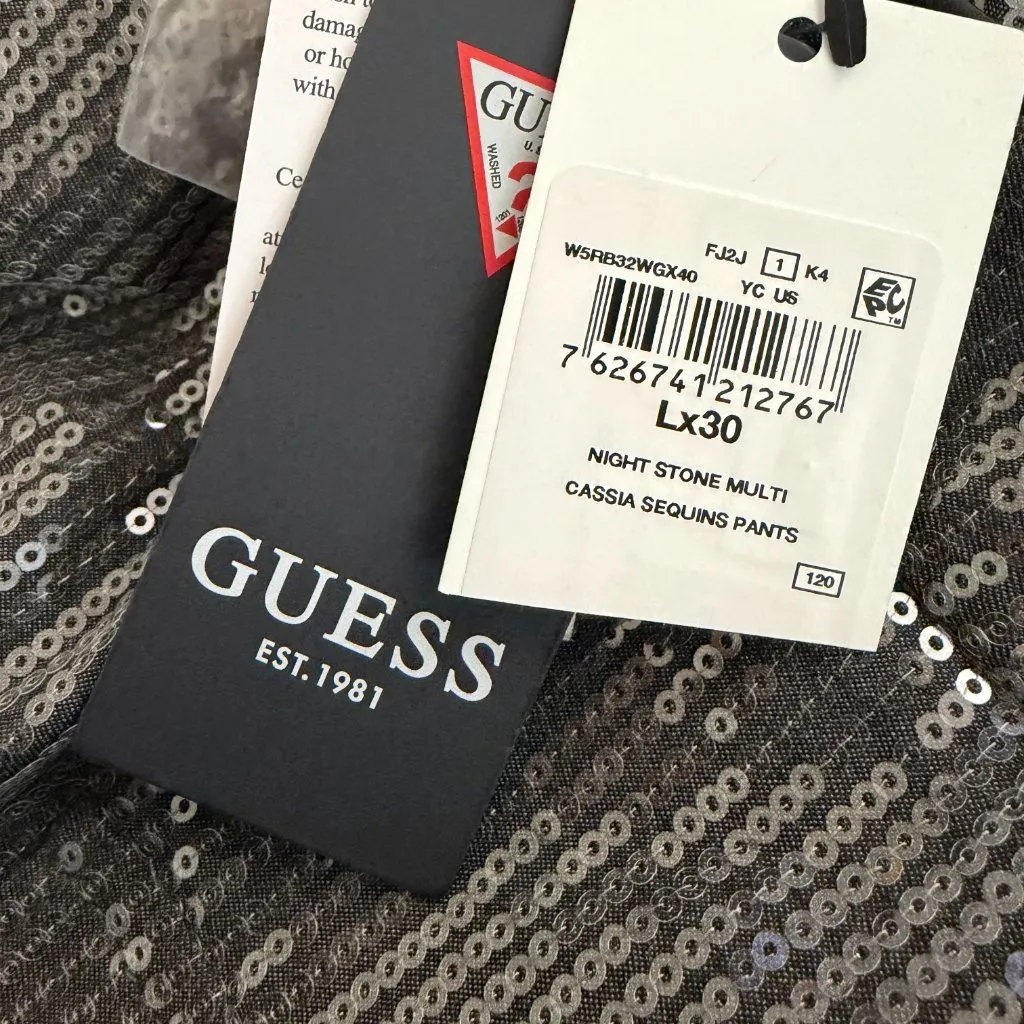 Guess Cassia Gray High-Rise Wide-Leg Sequin Pants NWT Size L | MSRP $148 - Image 5