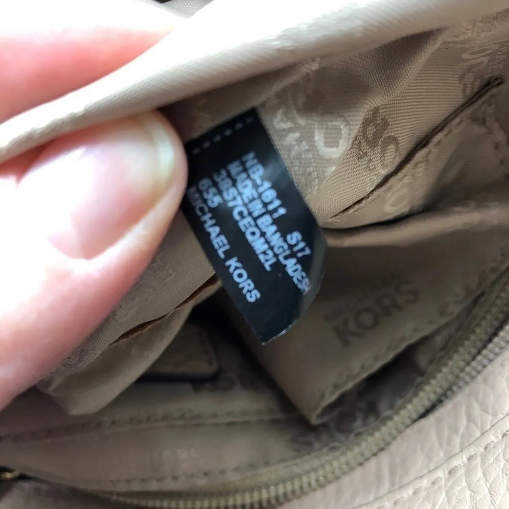 Michael Kors Blush Tan Leather Crossbody Handbag Purse Gold Hardware Bag - Image 13