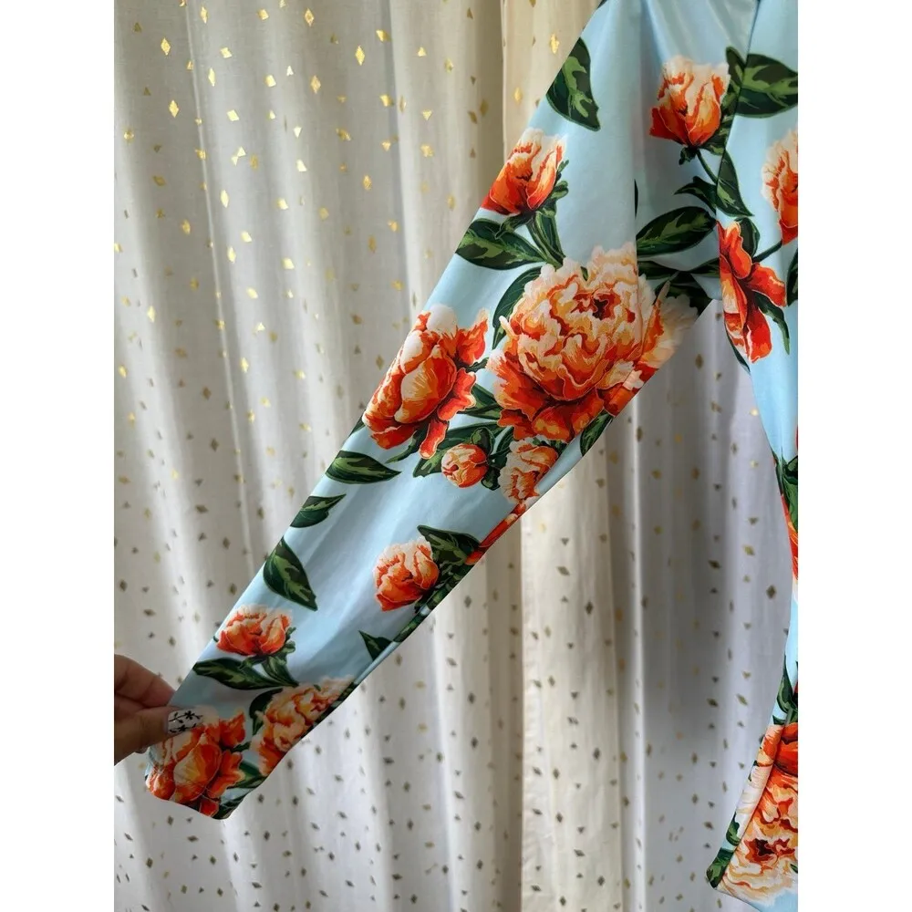 Mistica NWT Floral One Piece Padded Front Tie Long Sleeve Open Tummy Swimsuit S Blue - Image 4