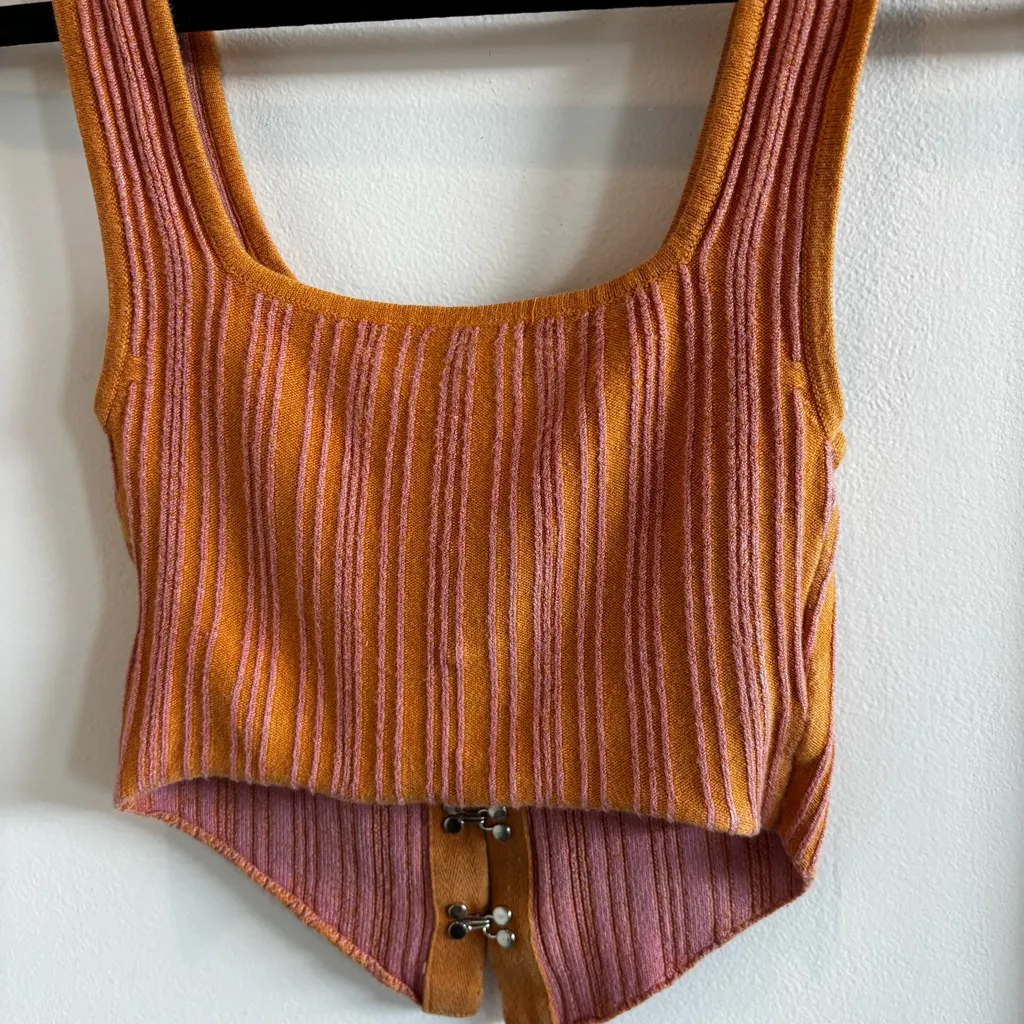 Urban Outfitters Jada Knit Corset Tank Top Burnt Orange Pink Striped Womens XS - Image 7