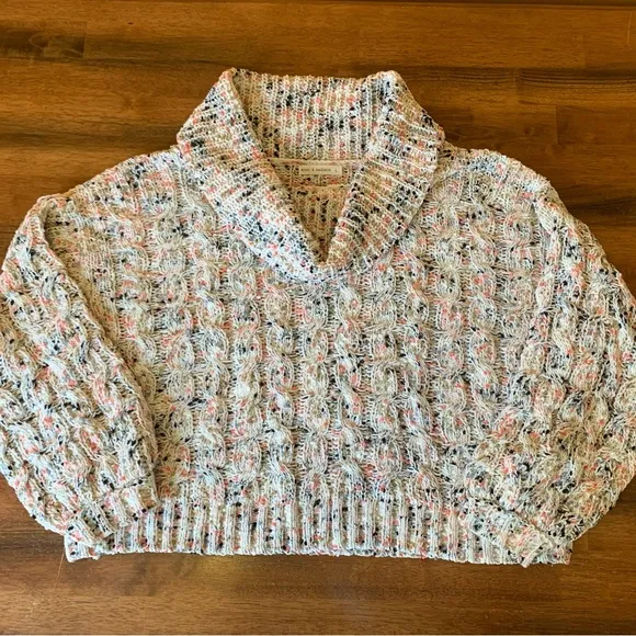moon & madison Chunky Knit Cowl Neck Sweater Large Multi color Confetti Knit White - Image 1