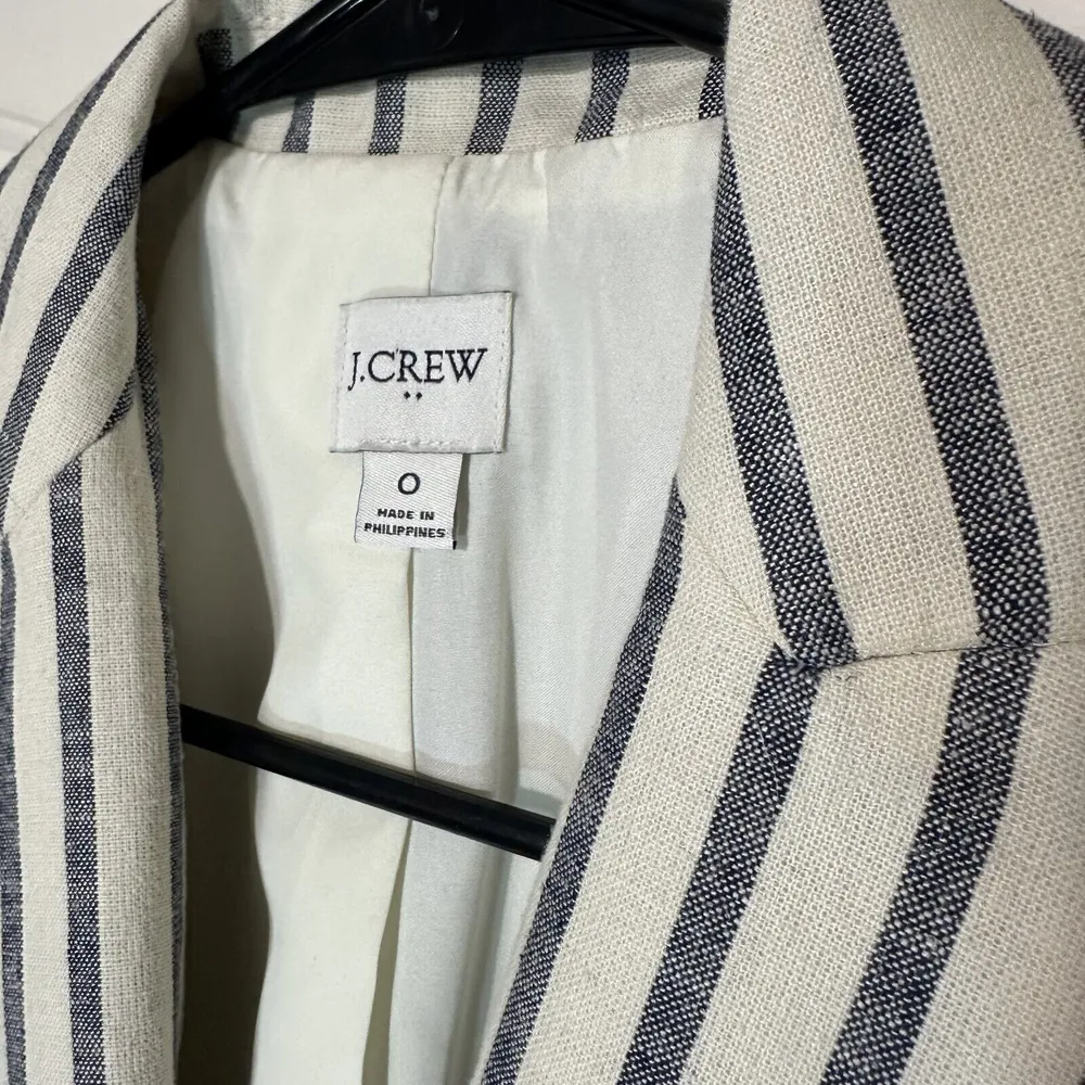 NEW J. Crew Womens Striped Linen Cotton Holland Blazer Size 0 Gray White Striped - Image 3