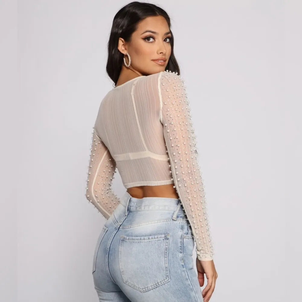 NEW - Windsor Embellished Long Sleeve Cropped Top - Image 6