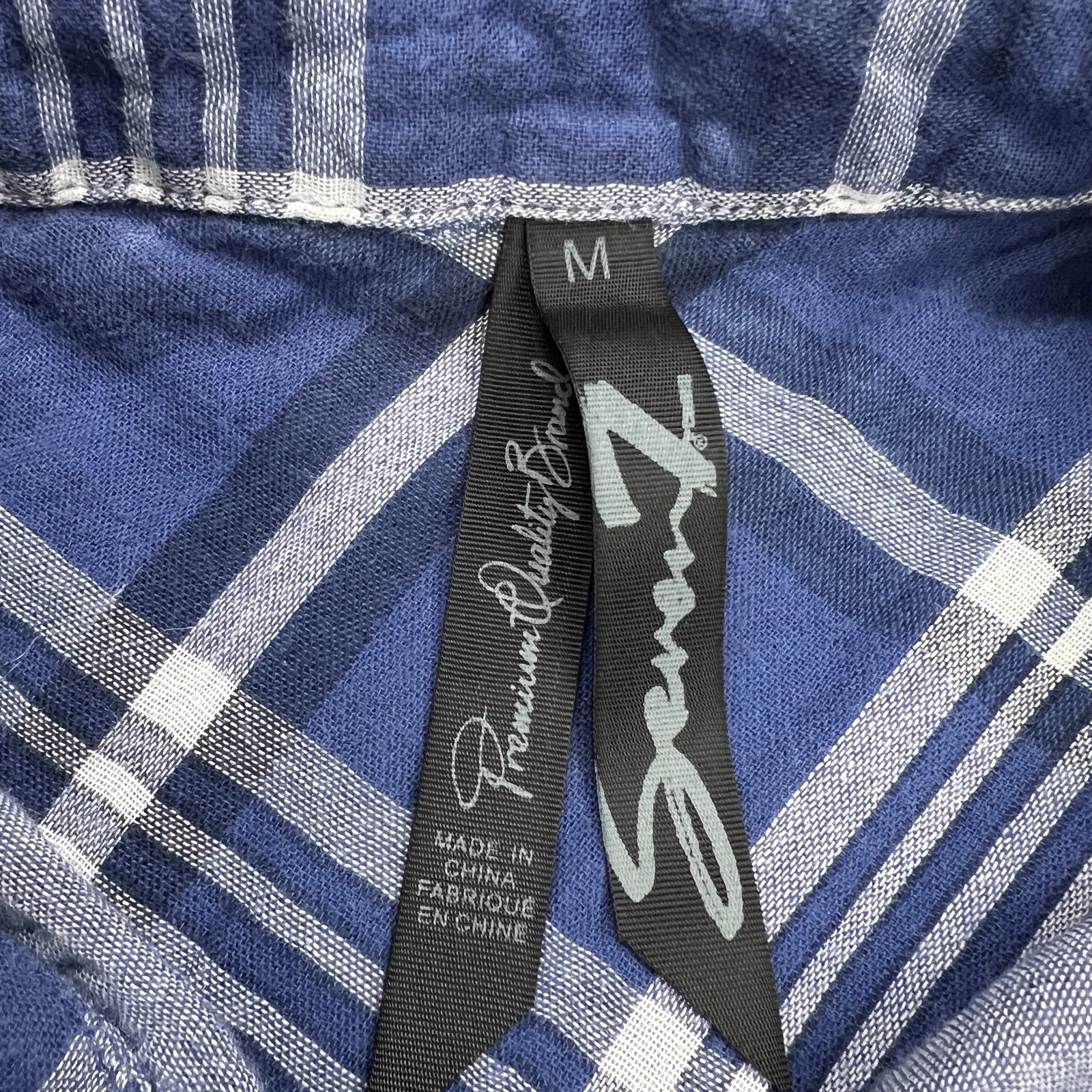 Seven7 Double Layer Gauzy Cotton Blue Plaid 3/4 Sleeve Button Up Shirt Size M - Image 5