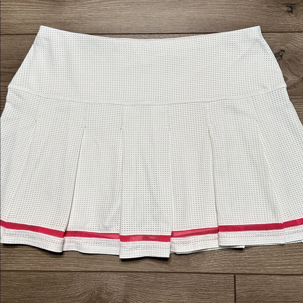 Lucky In Love 13” Micro Tuck Pleat White Pink Mesh Mid Rise Tennis Skirt Skort M Size M - Image 4