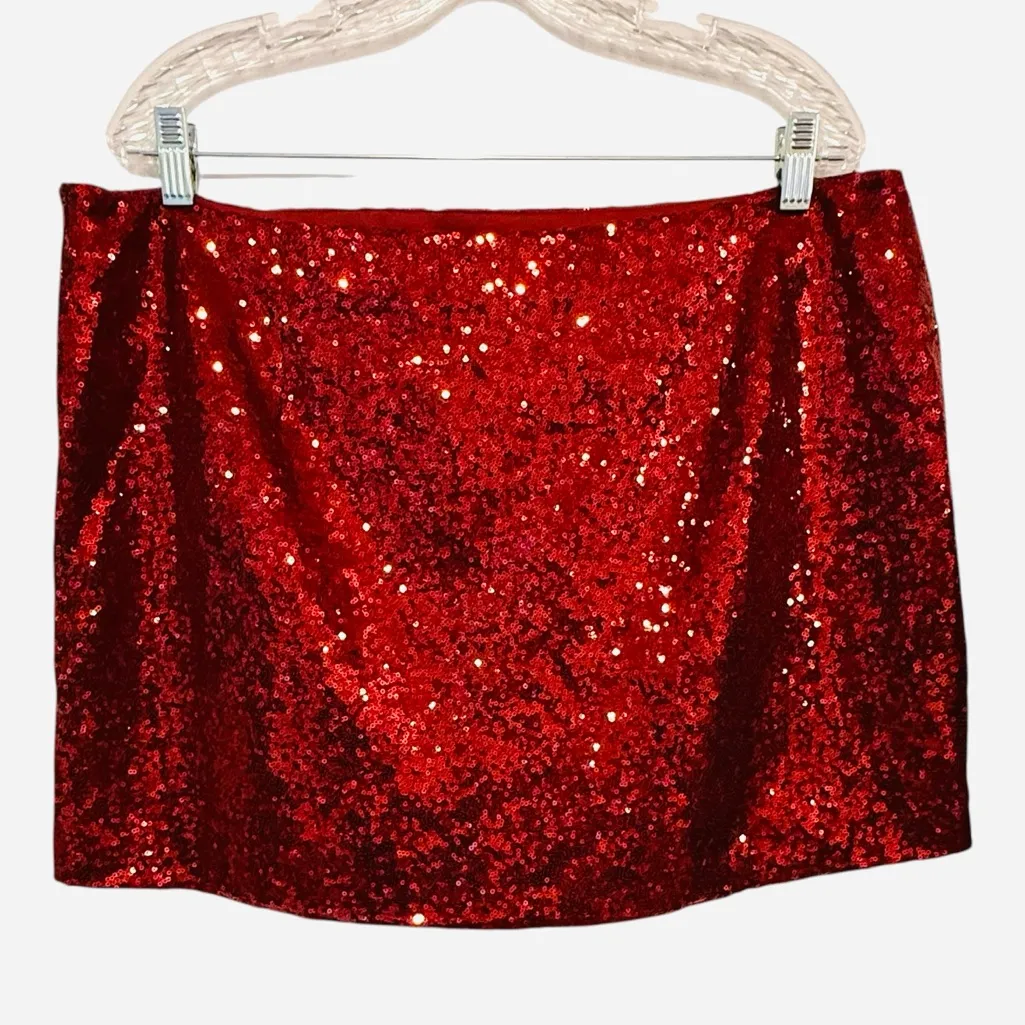 ASTR the Label Sequin Holiday Party Burgundy Red Wine Mini Skirt Size XL - Image 3