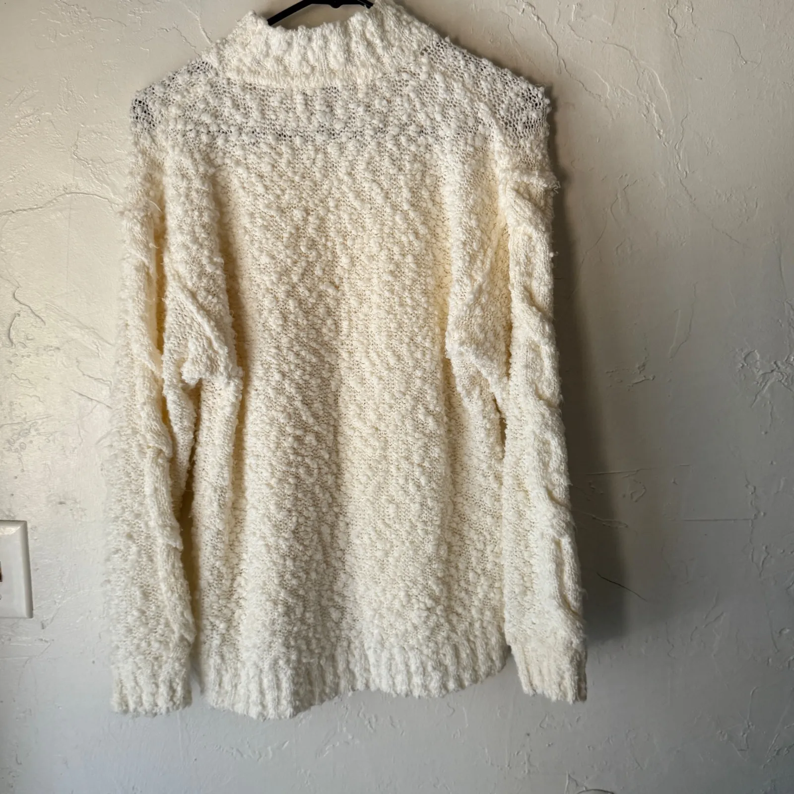 Joan Harper Cream Cable‎ Knit Mock Neck Sweater Pullover Medium Popcorn White - Image 7