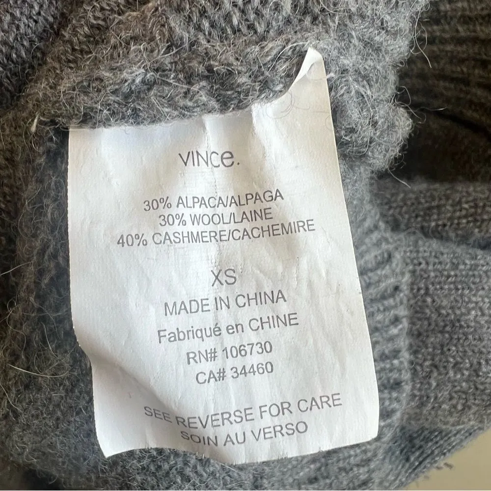 Vince Cashmere Alpaca Wool Long Sweater V-Neck Dress Charcoal Grey Extra Small - Image 13