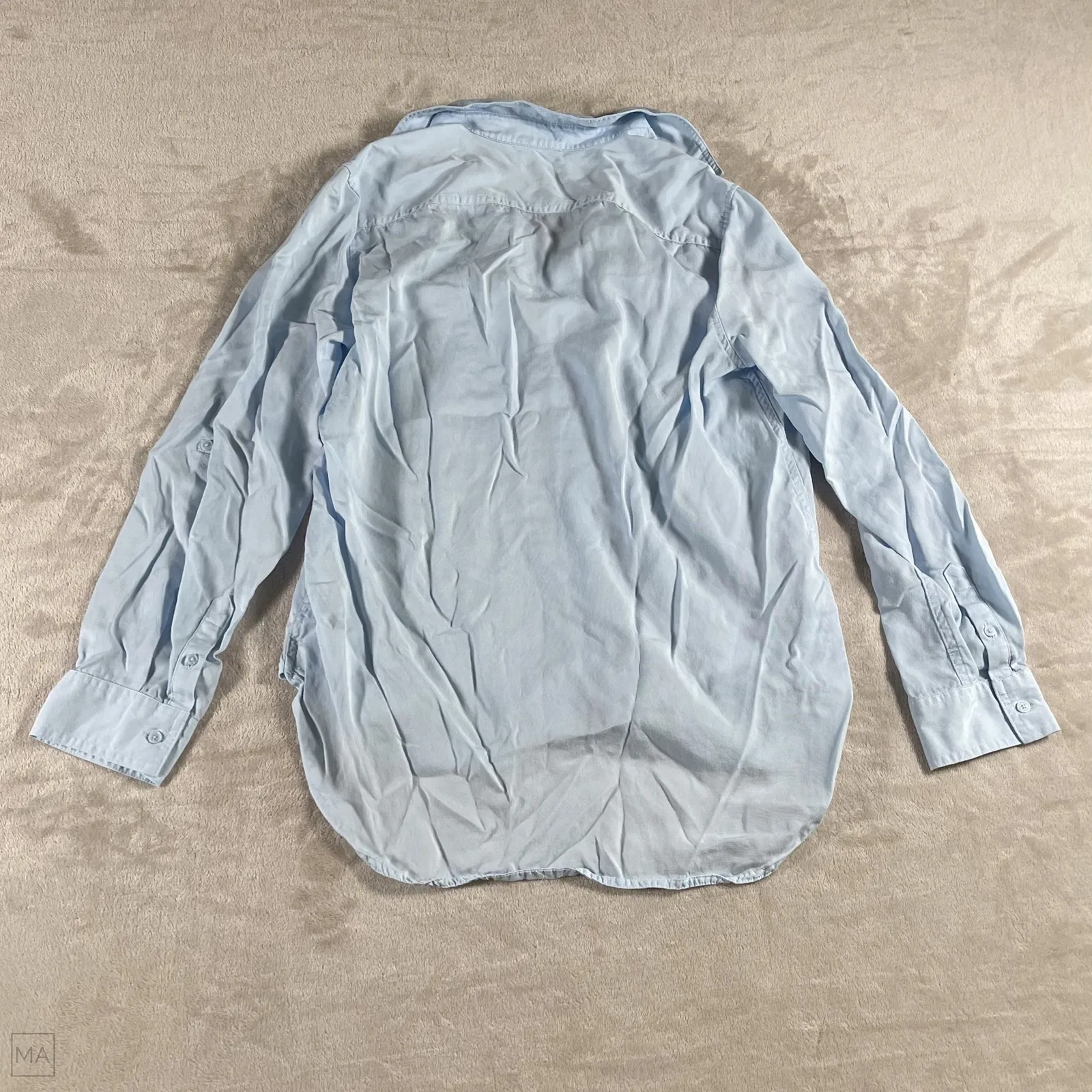 Babaton Women's Blouse Utility Shirt Relaxed Coastal Casual‎ S Blue - Image 7