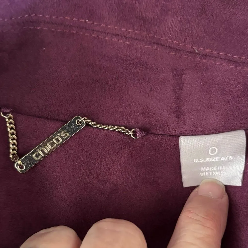 Chicos Size 0 US S 4 6 Elongated Faux Suede Moto Jacket Purple - Image 5