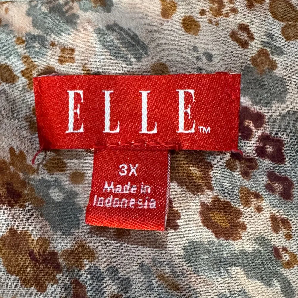 Elle 3X-Large Top Floral Semi-Sheer Ruffled V-Neck 3/4 Balloon Sleeves Multi - Image 7