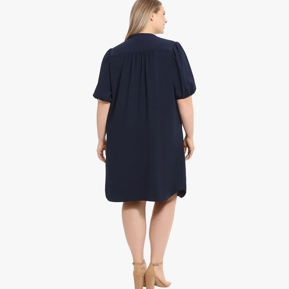 London Times Pebble Crepe V Neck Shirt Dress with Decorative Buttons Size 1X - Image 3