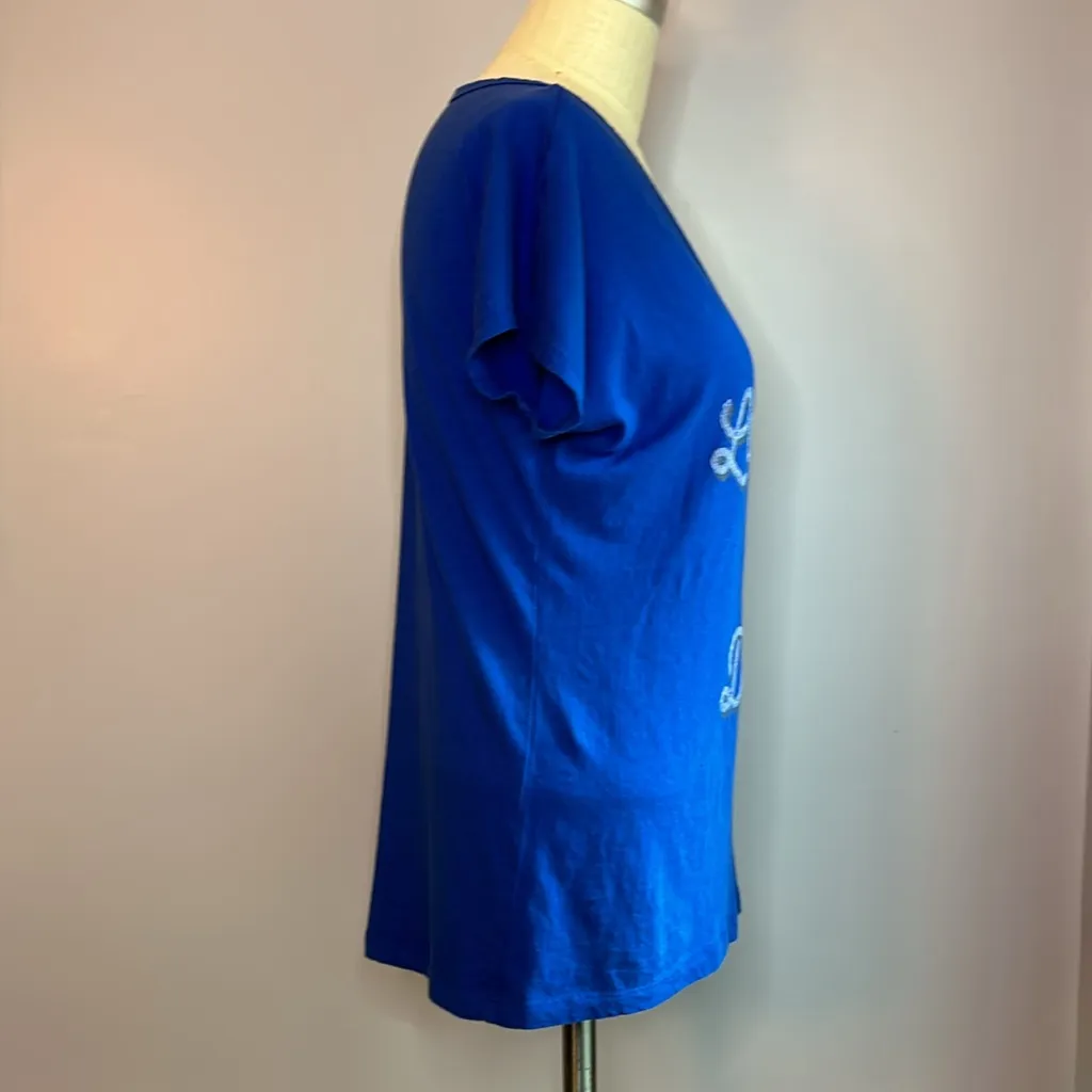 LA Dodgers Los Angeles Dodgers blue high low scoop neck T shirt Size medium - Image 3