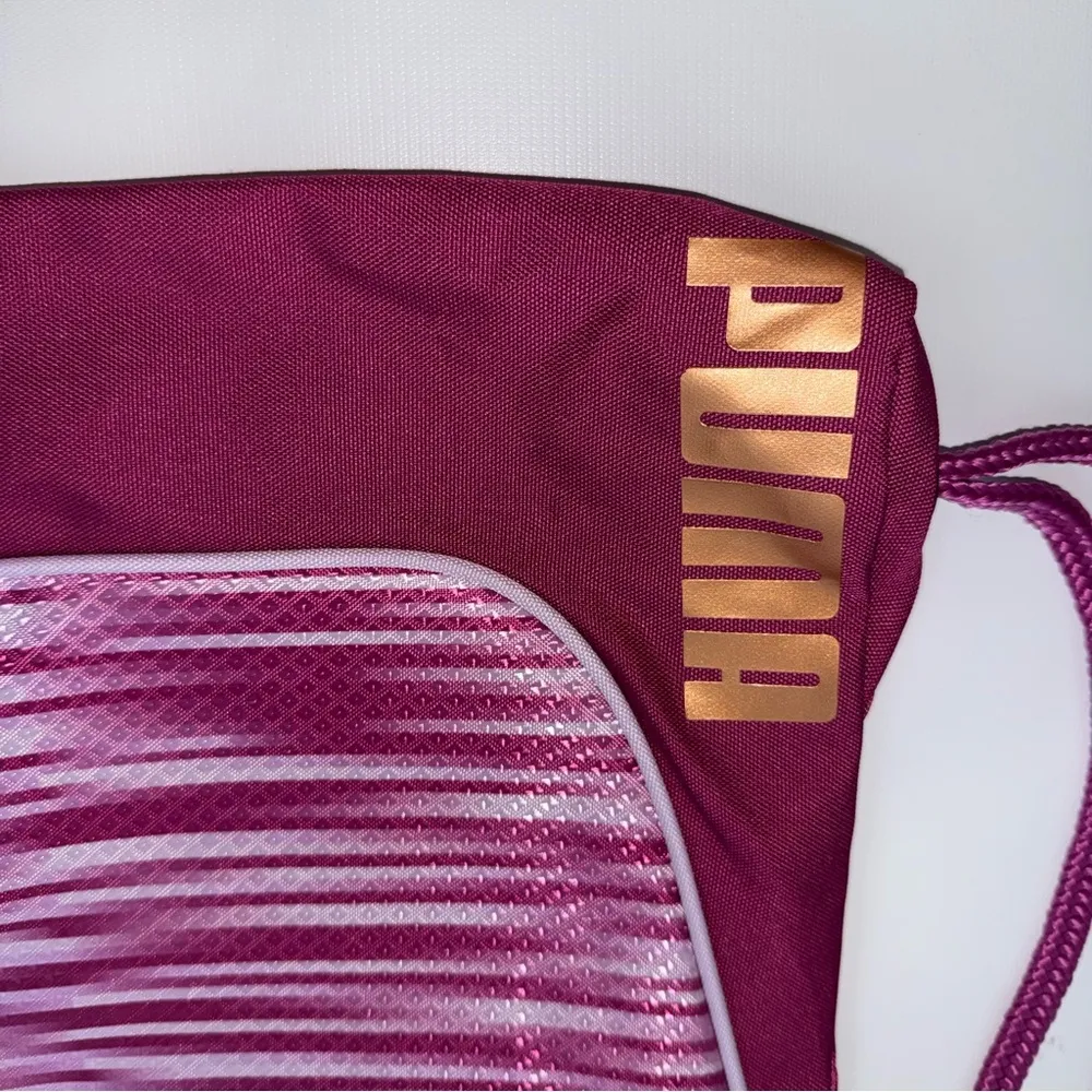 Puma Pink Drawstring Bag outside zipper pocket 1 inside zip pocket - Image 7