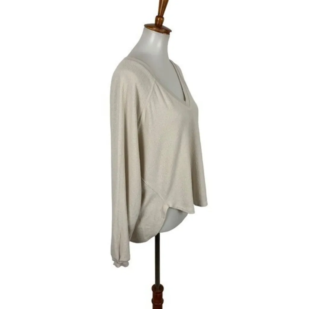 Urban Outfitters Cozy‎ Knit V Neck Long Sleeve Cropped Sweater Top Small Beige - Image 3