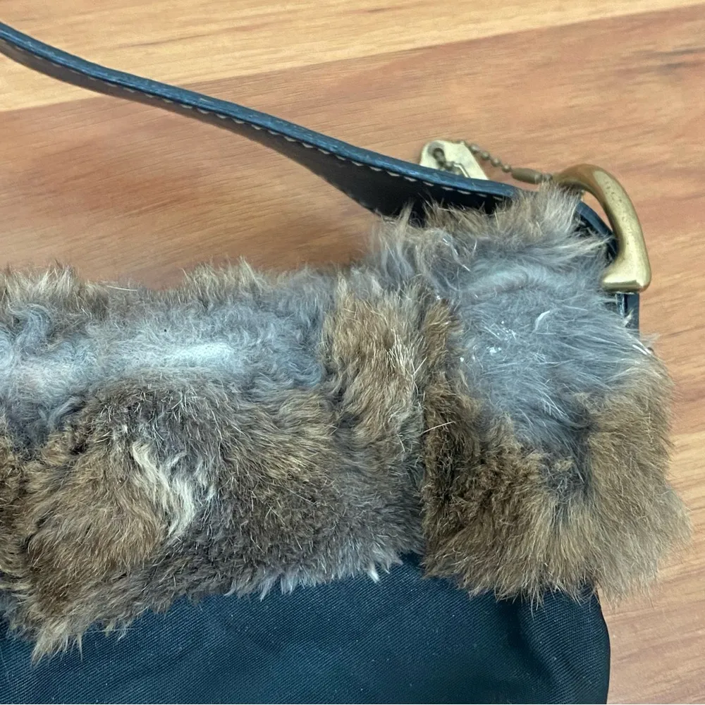 Vintage Y2K COACH 9489 Black Nylon Rabbit Fur Trimmed Small Hobo Shoulder Bag - Image 13