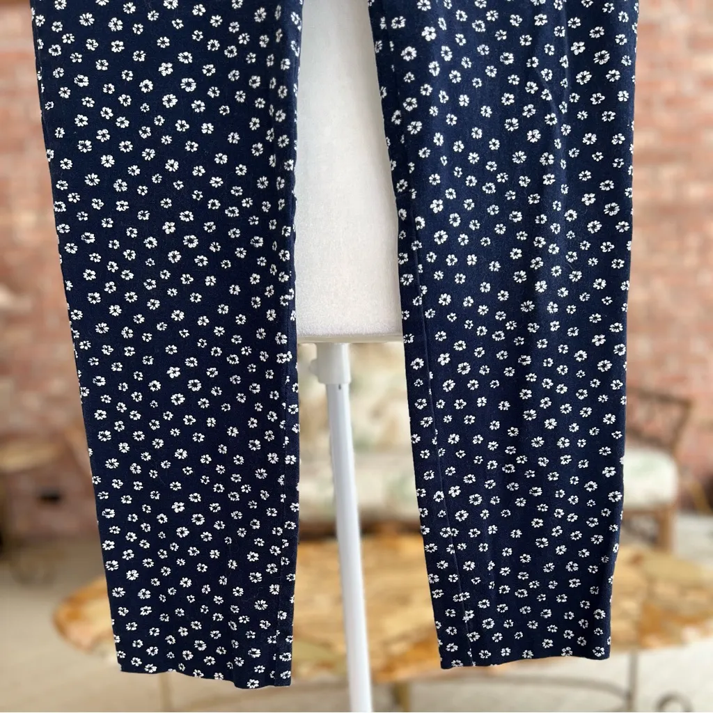 J. Crew Pants Cropped Ankle Tapered Floral Blue Flat Front 6 Business Casual Job - Image 6